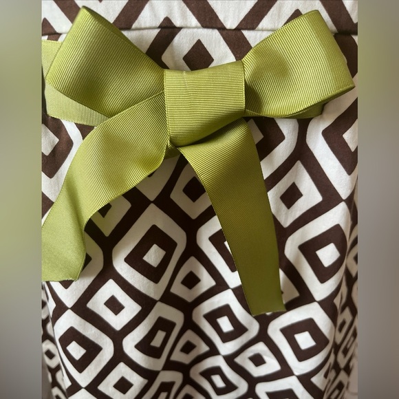 Jessica Howard Women's Sleeveless Dress Brown White Lime Green Sash Lined Sze 12 - Picture 9 of 9